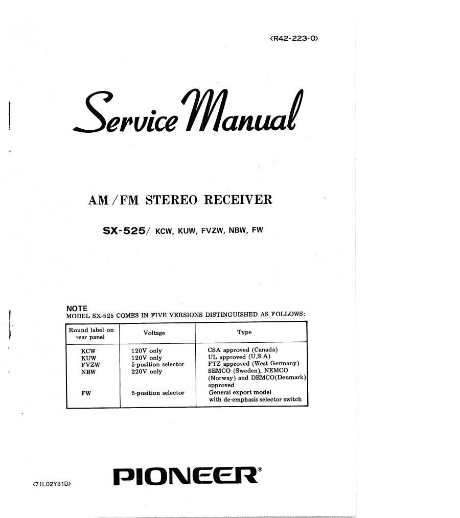 pioneer sx 525 service manual