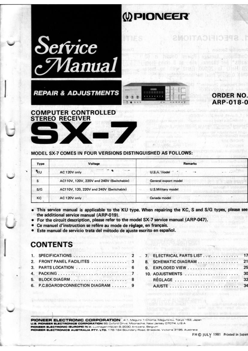 pioneer sx 7 service manual