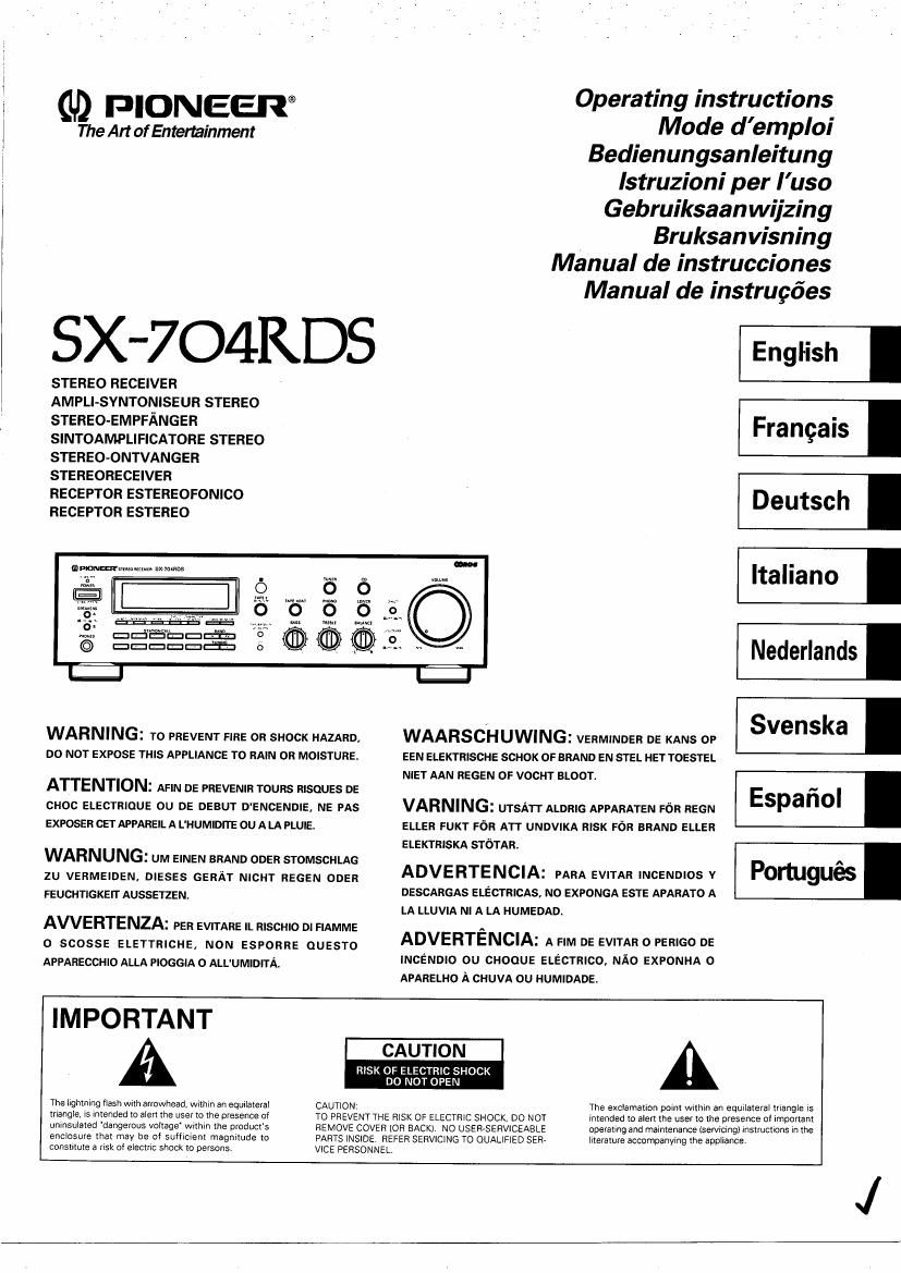 pioneer sx 704 rds owners manual