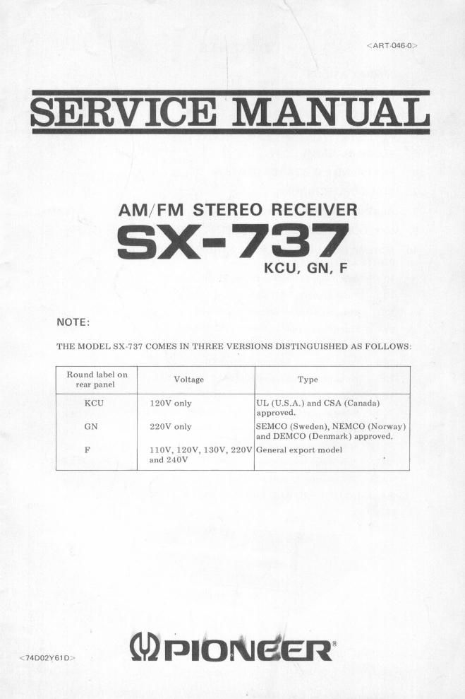 pioneer sx 737 service manual