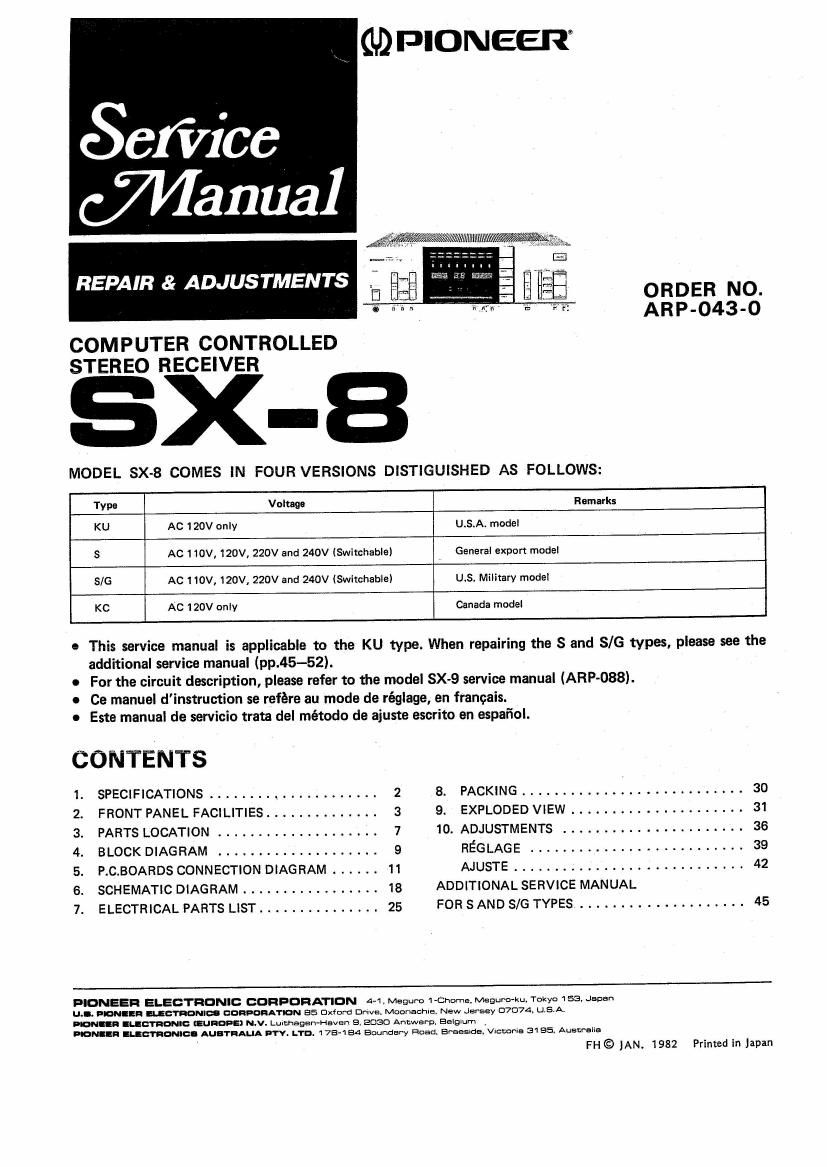 pioneer sx 8 service manual