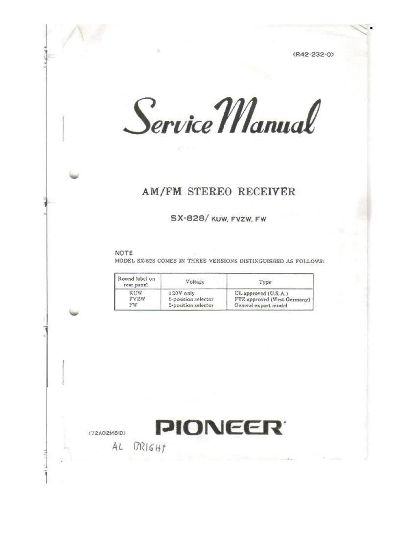 pioneer sx 828 service manual