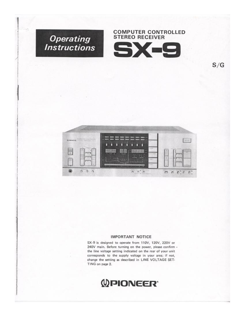 pioneer sx 9 owners manual