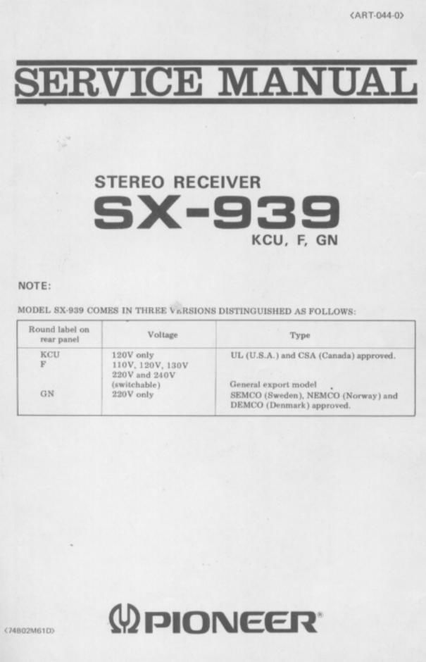 pioneer sx 939 service manual