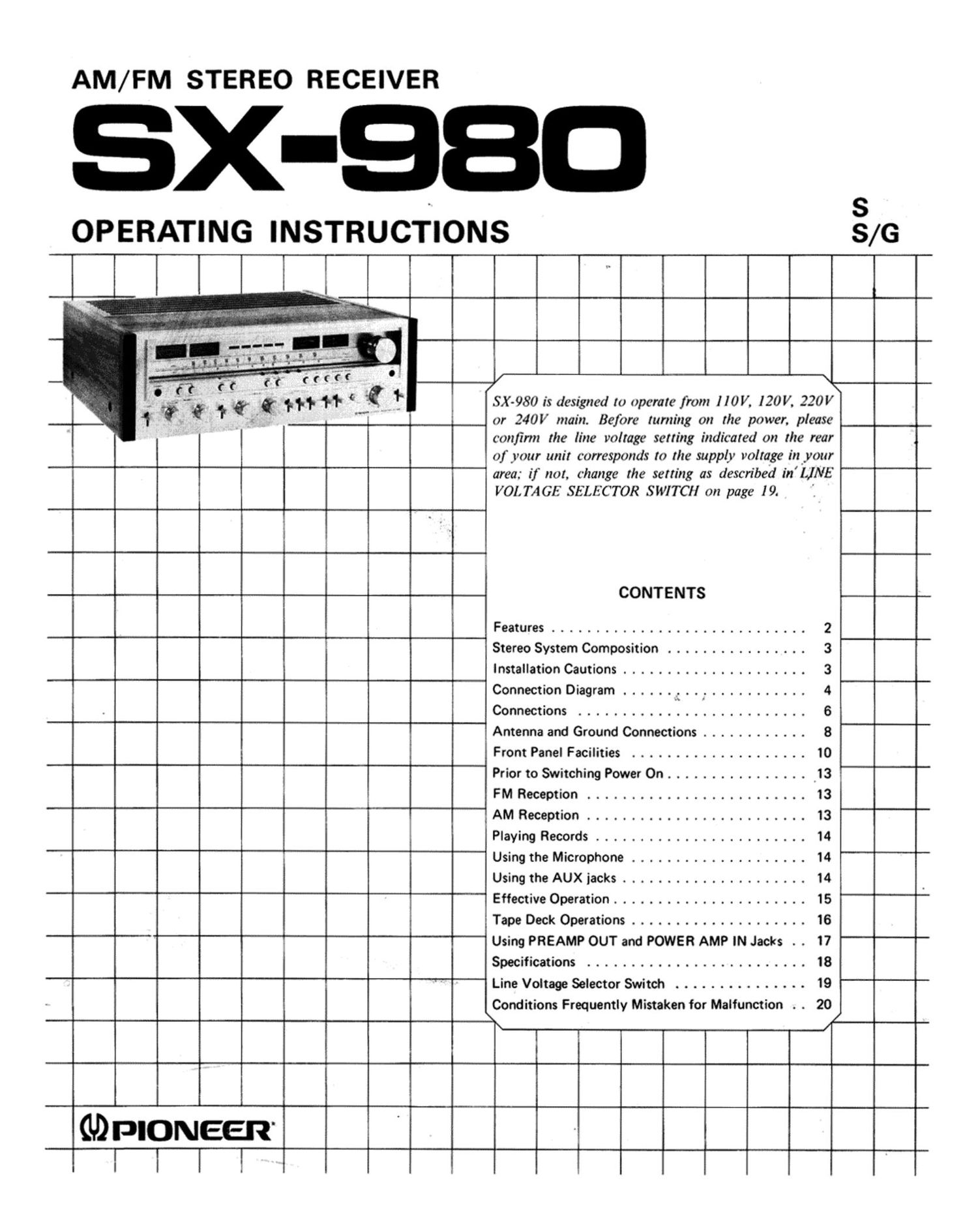 pioneer sx 980 owners manual