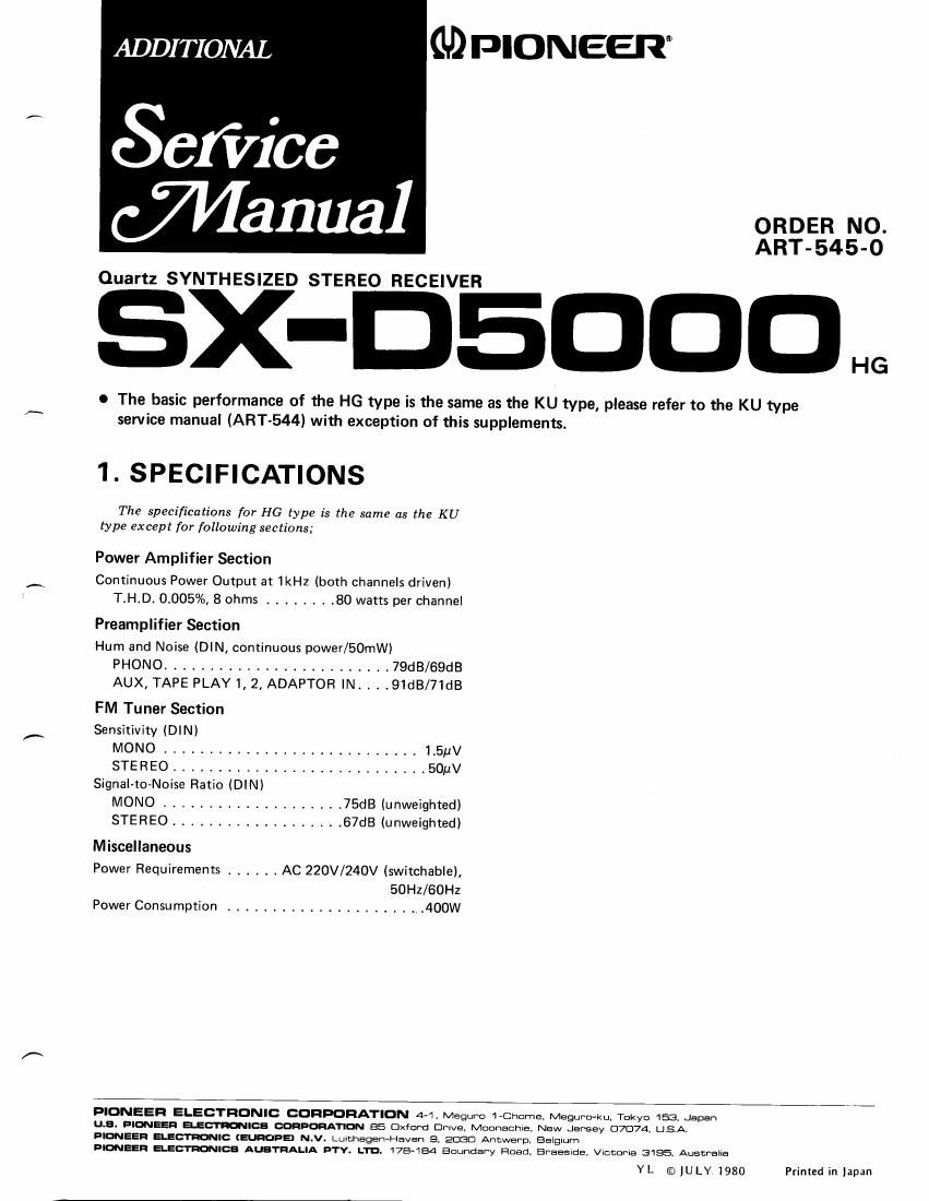 pioneer sxd 5000 service manual