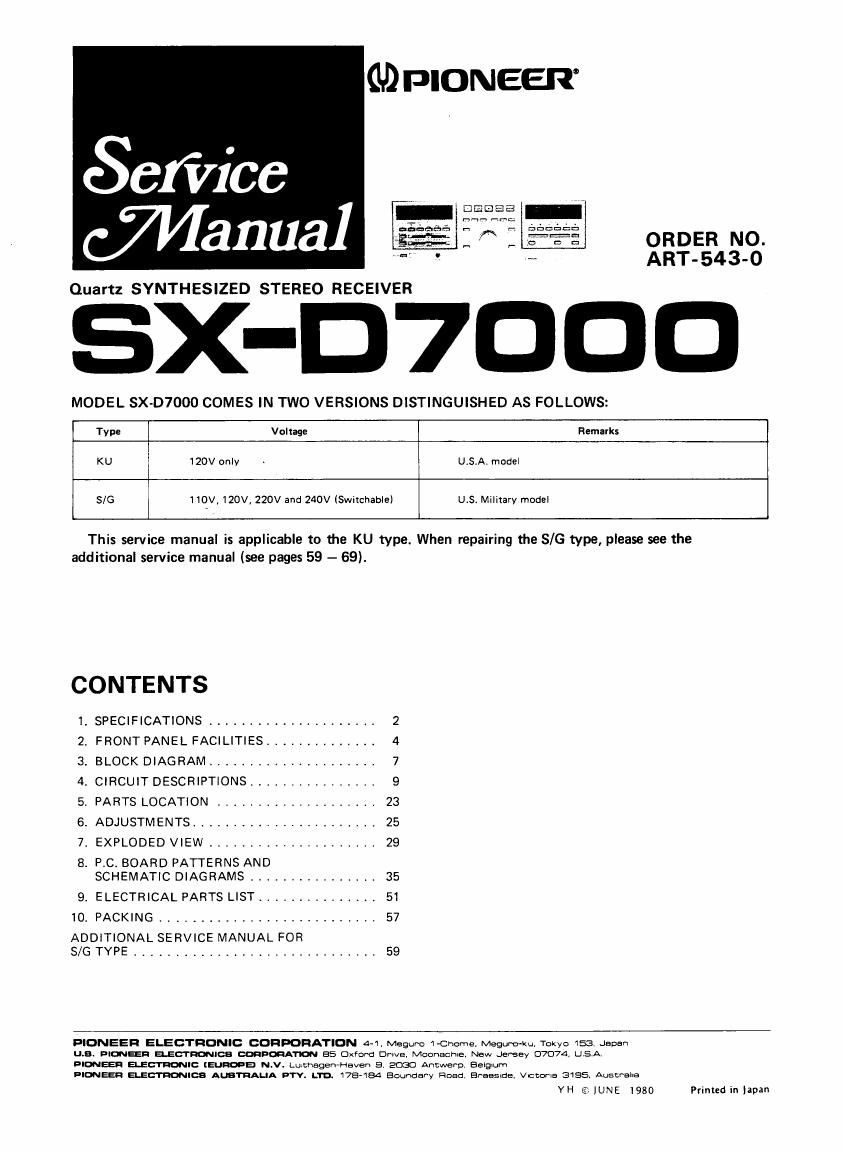 pioneer sxd 7000 service manual