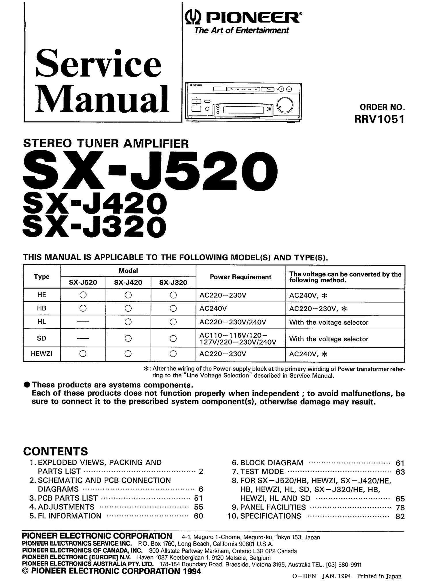 pioneer sxj 520 service manual
