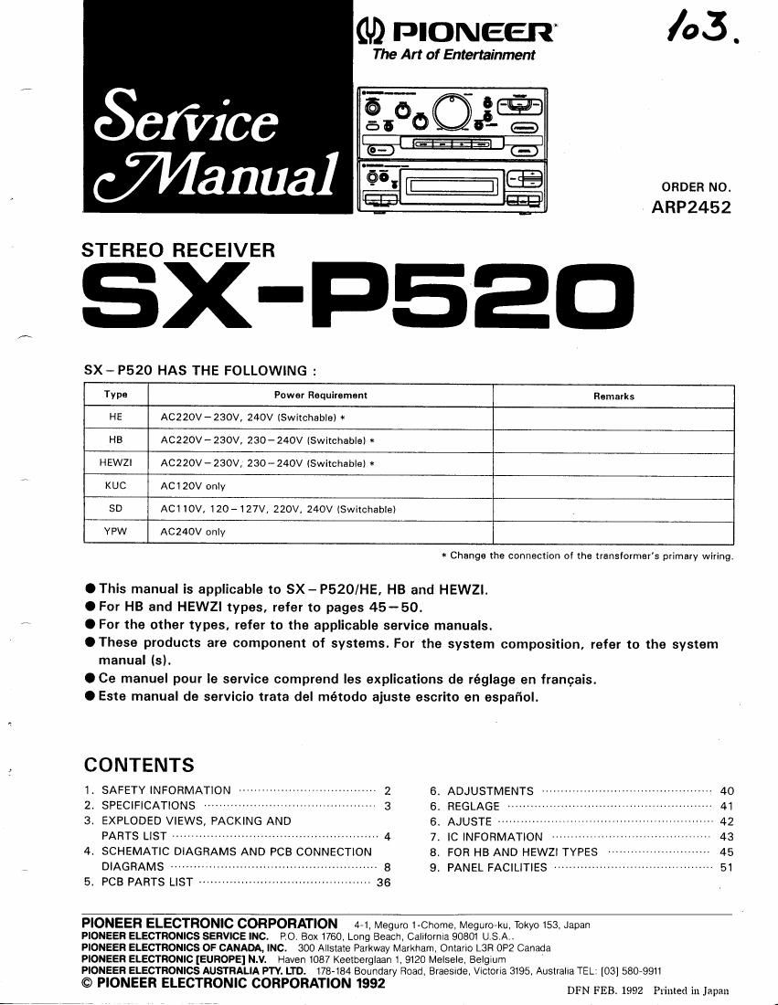 pioneer sxp 520 service manual