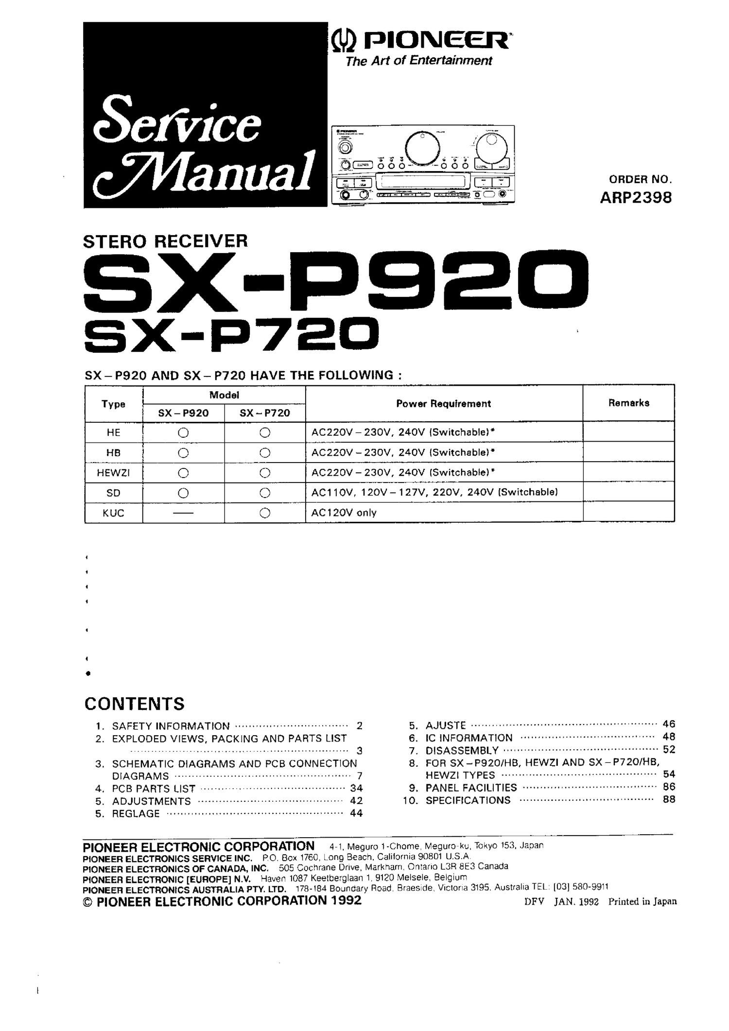 pioneer sxp 920 service manual