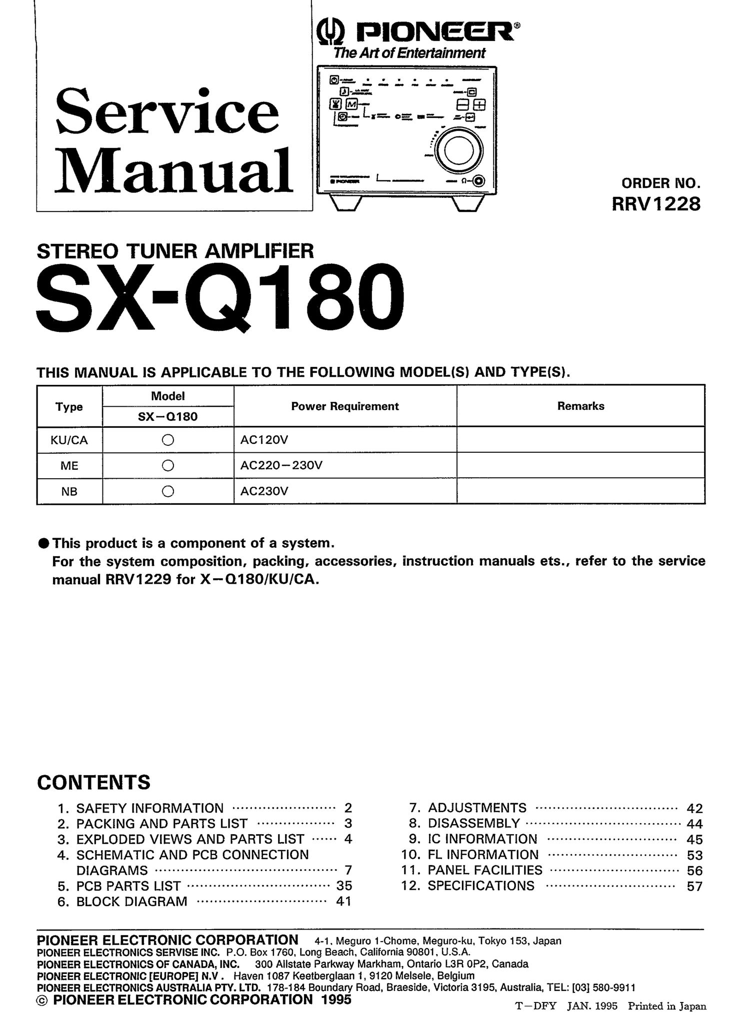 pioneer sxq 180 service manual
