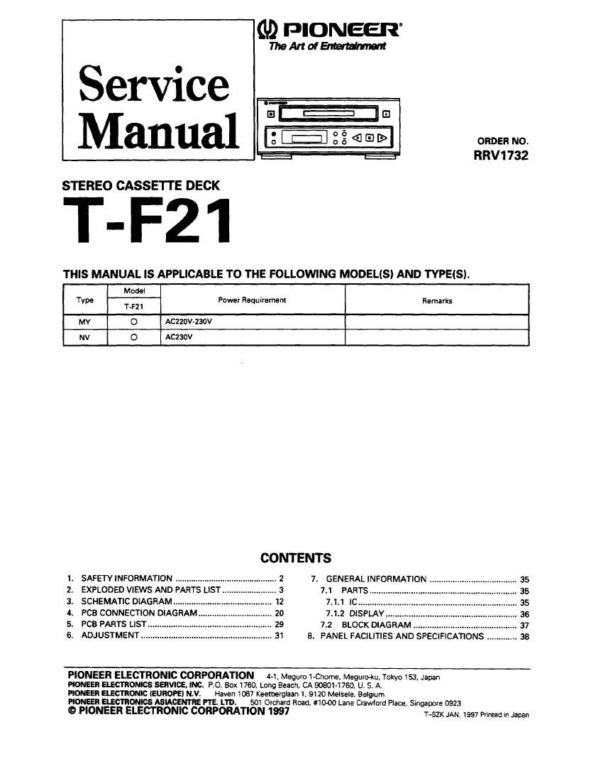pioneer tf 21 service manual