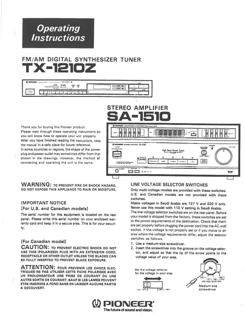 Pioneer TX 1210Z Owners Manual