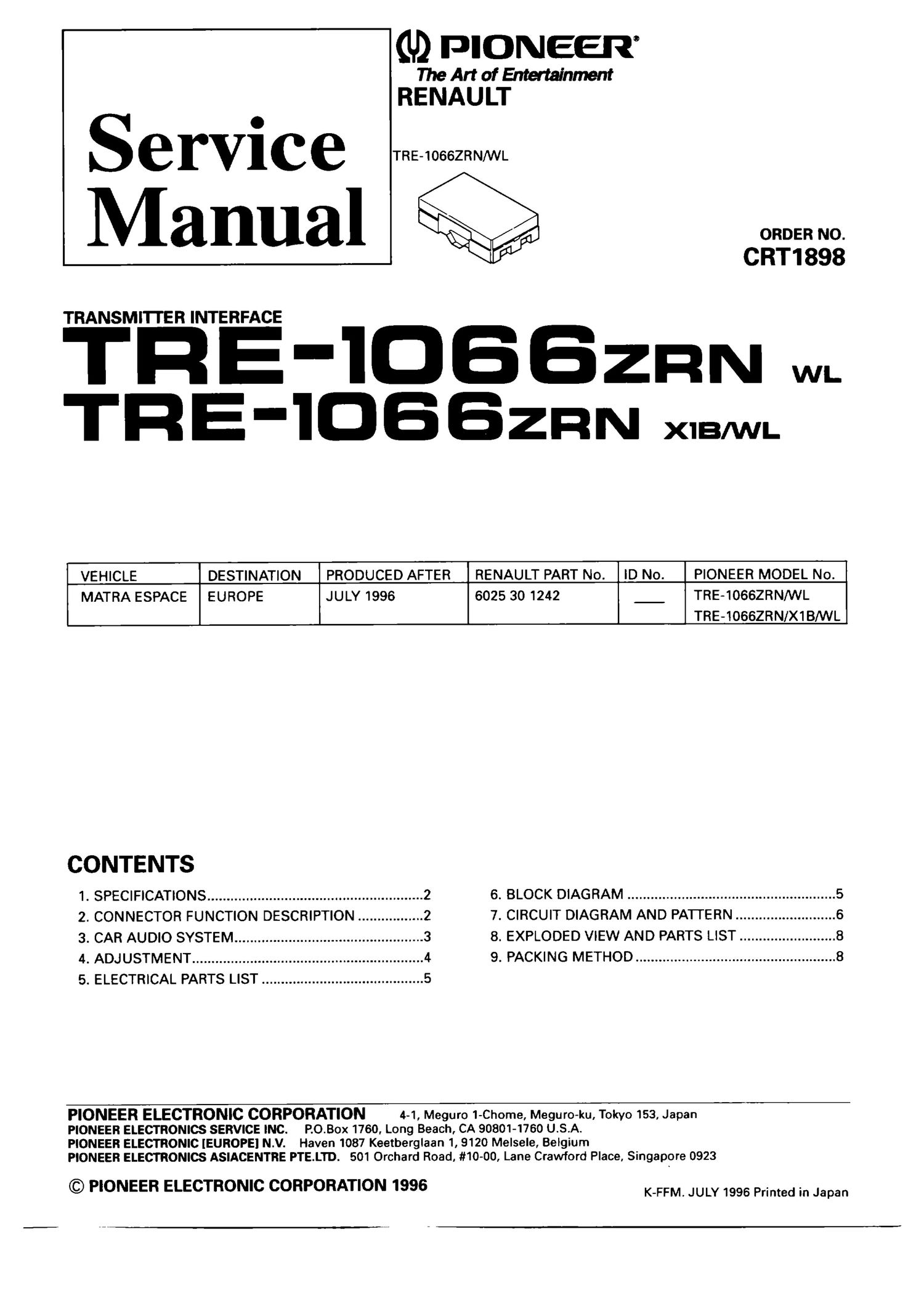 pioneer tre 1066 service manual