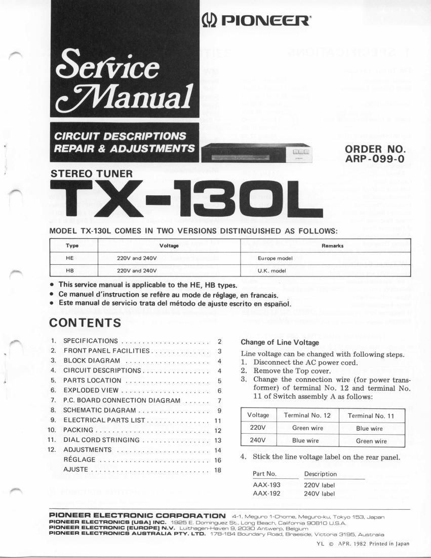 pioneer tx 130 l service manual