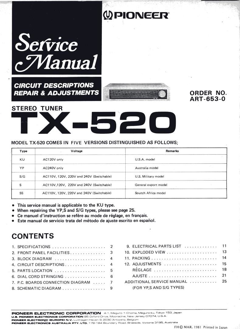 pioneer tx 520 service manual