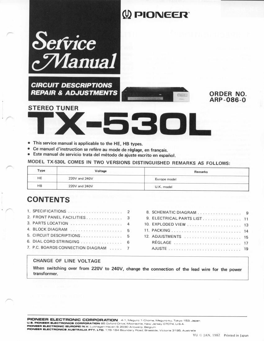 pioneer tx 530 l service manual