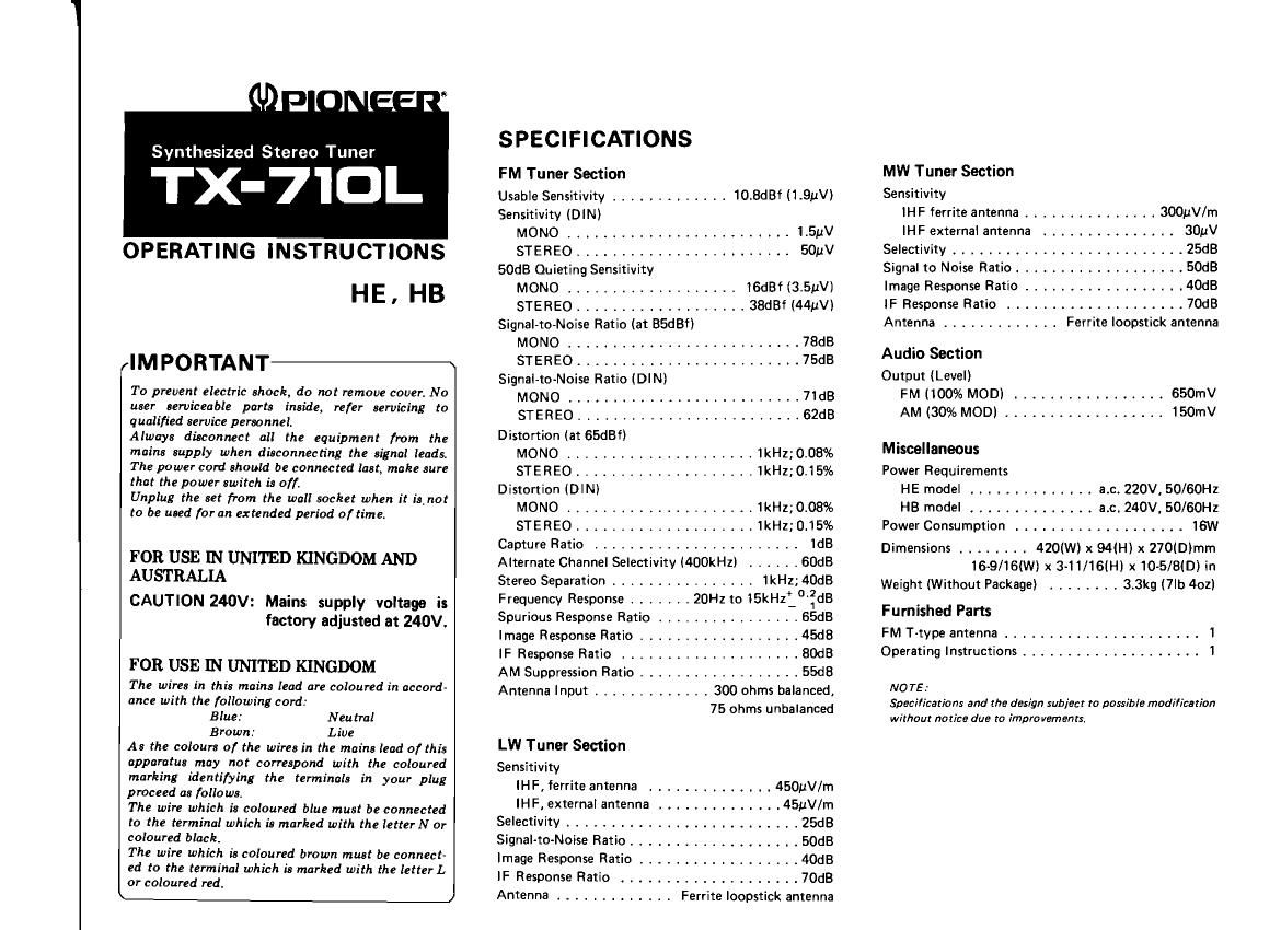pioneer tx 710 l owners manual