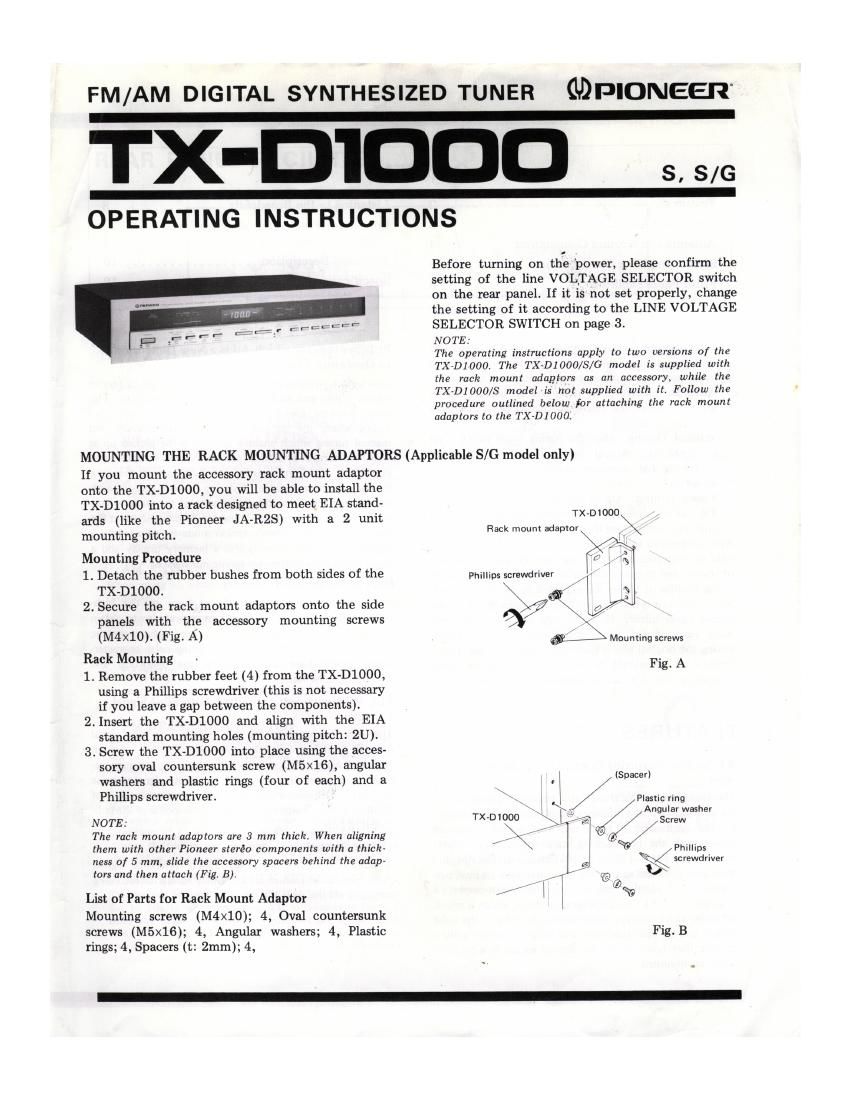 Pioneer TXD 1000 Owners Manual 2