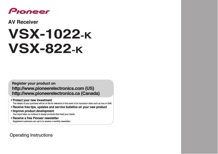Pioneer VSX 1022K Owners Manual