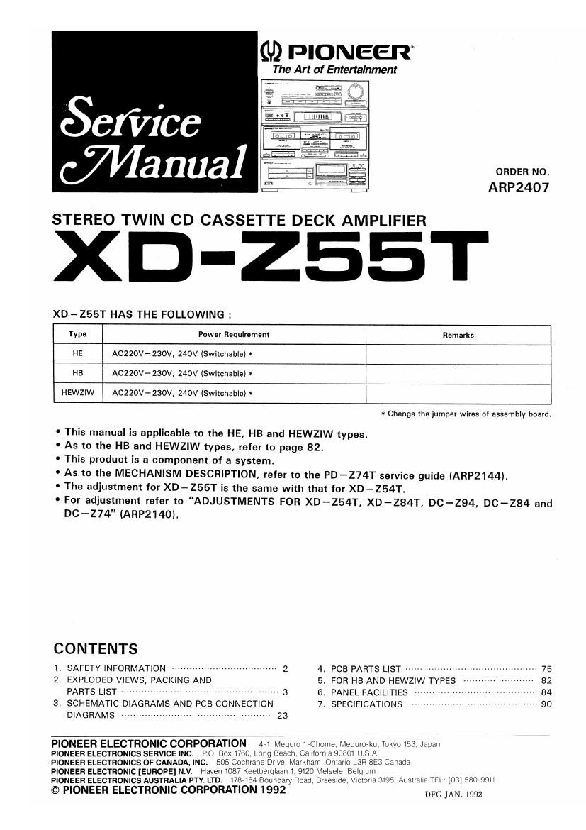 pioneer xdz 55 t service manual