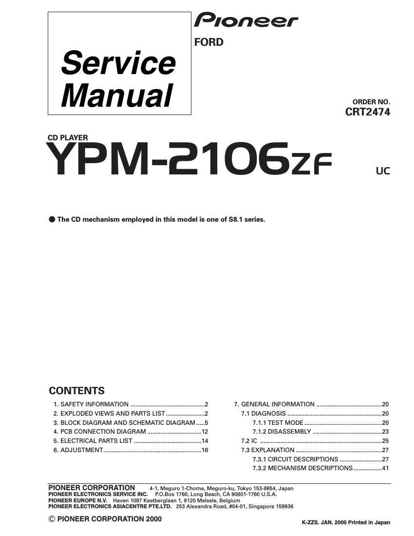 pioneer ypm 2106 service manual