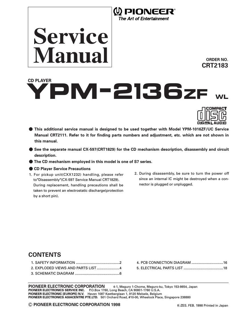 pioneer ypm 2136 service manual