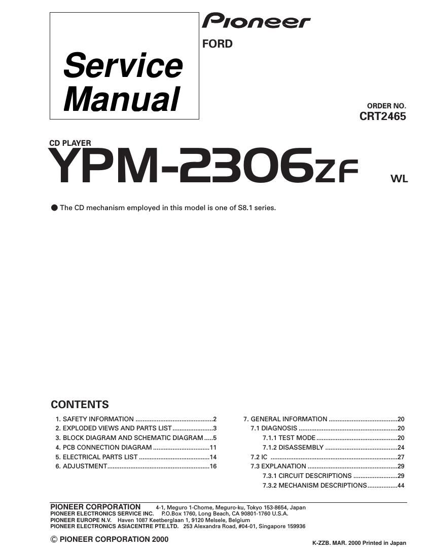 pioneer ypm 2306 service manual
