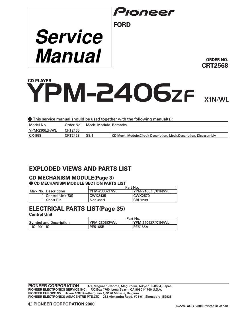 pioneer ypm 2406 service manual