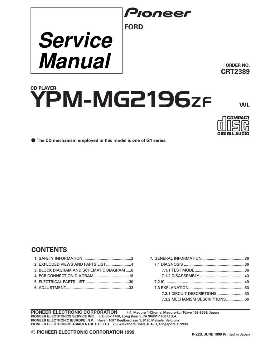 pioneer ypm mg 2196 service manual