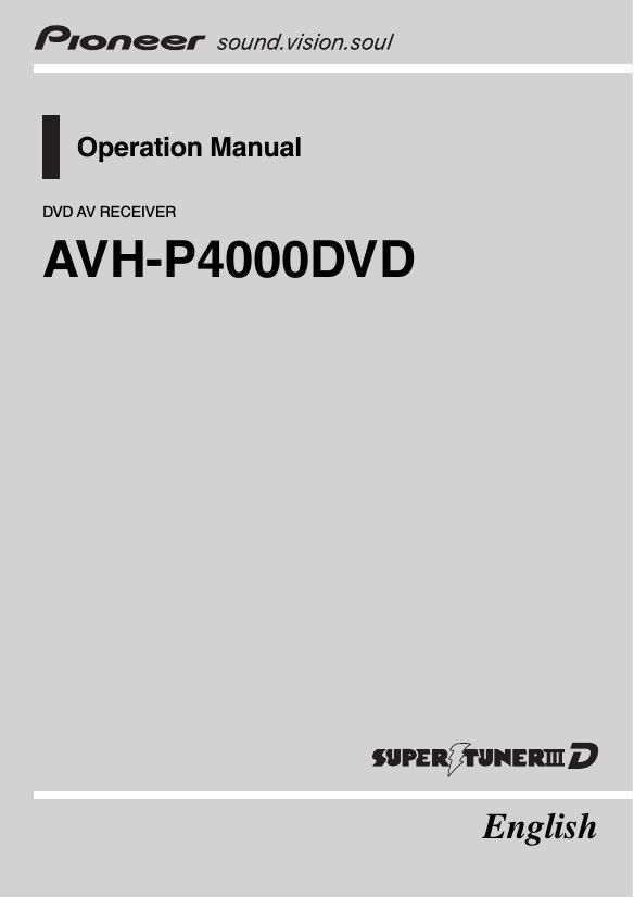 Pioneer AVH P4000DVD Owners Manual