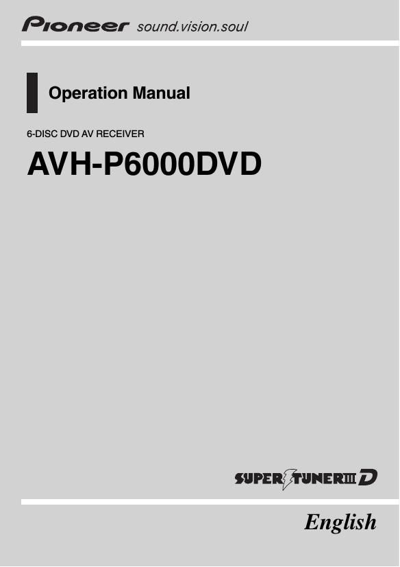 Pioneer AVH P6000DVD Owners Manual