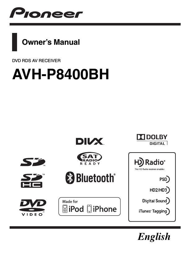 Pioneer AVH P8400BH Owners Manual