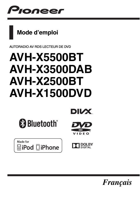 Pioneer AVH X2500BT Owners Manual