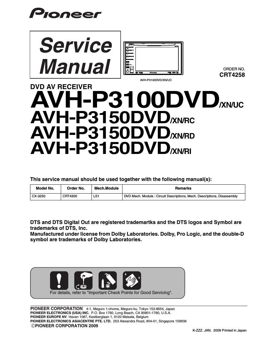 pioneer avhp 3100 dvd service manual