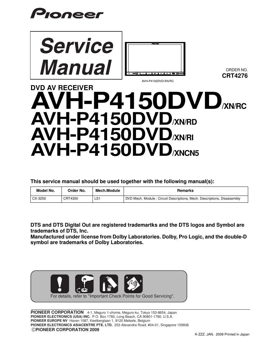 pioneer avhp 4150 dvd service manual