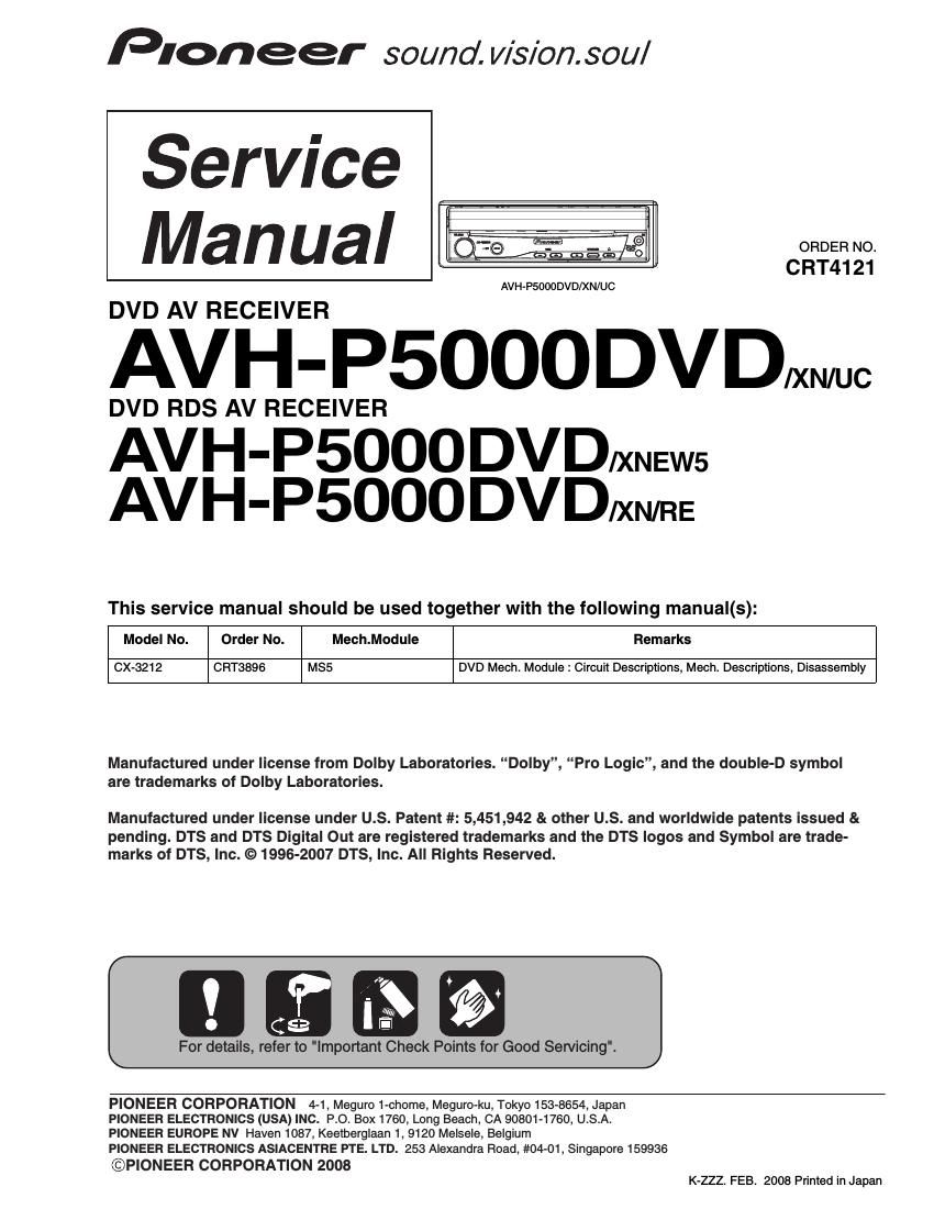 pioneer avhp 5000 dvd service manual