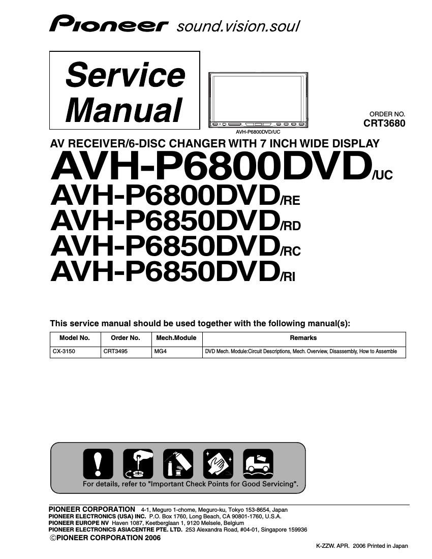 pioneer avhp 6800 dvd service manual