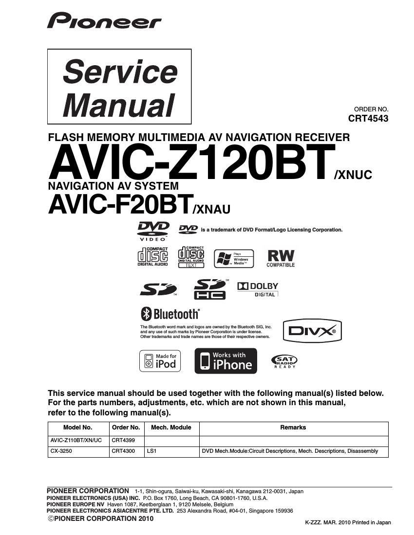 pioneer avicf 20 bt service manual