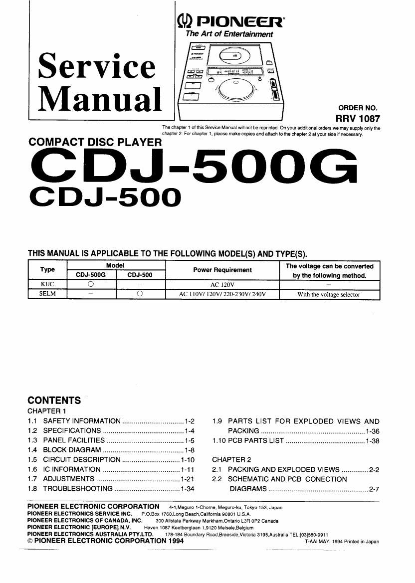 pioneer cdj 500 g service manual