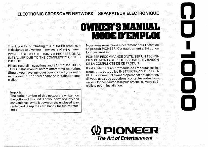 pioneer cd 1000 owners manual