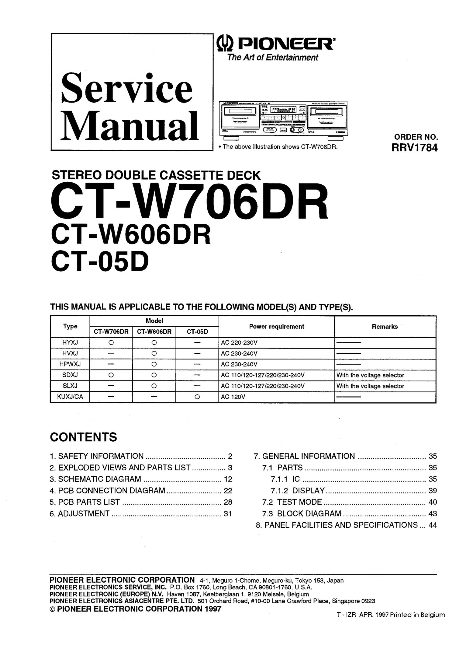 pioneer ct 05 d service manual