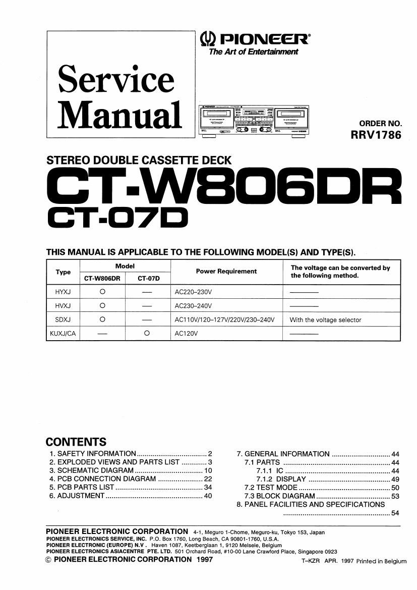 pioneer ct 07 d service manual