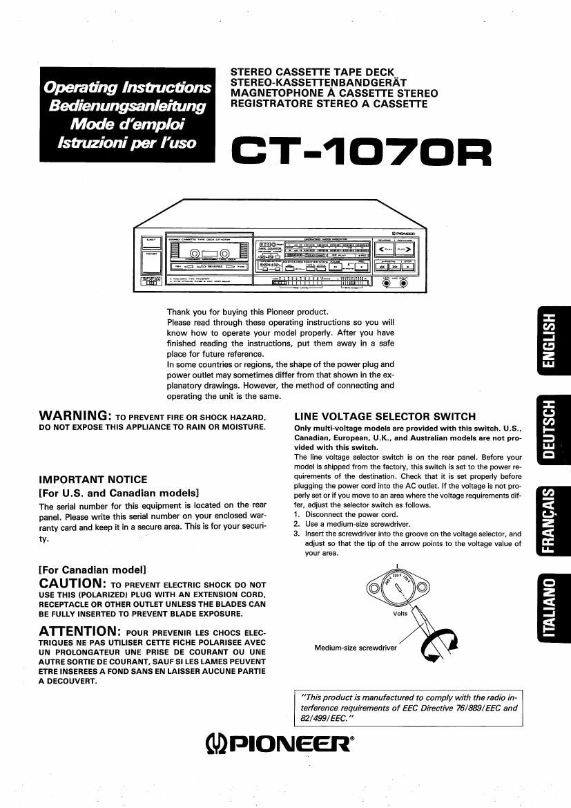 pioneer ct 1070 r owners manual