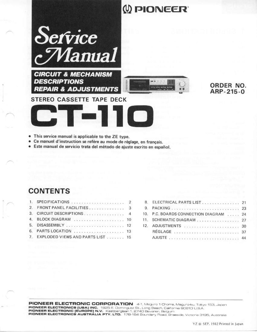 pioneer ct 110 service manual