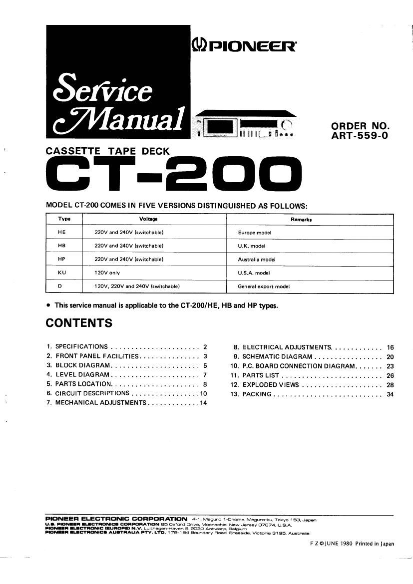 pioneer ct 200 service manual