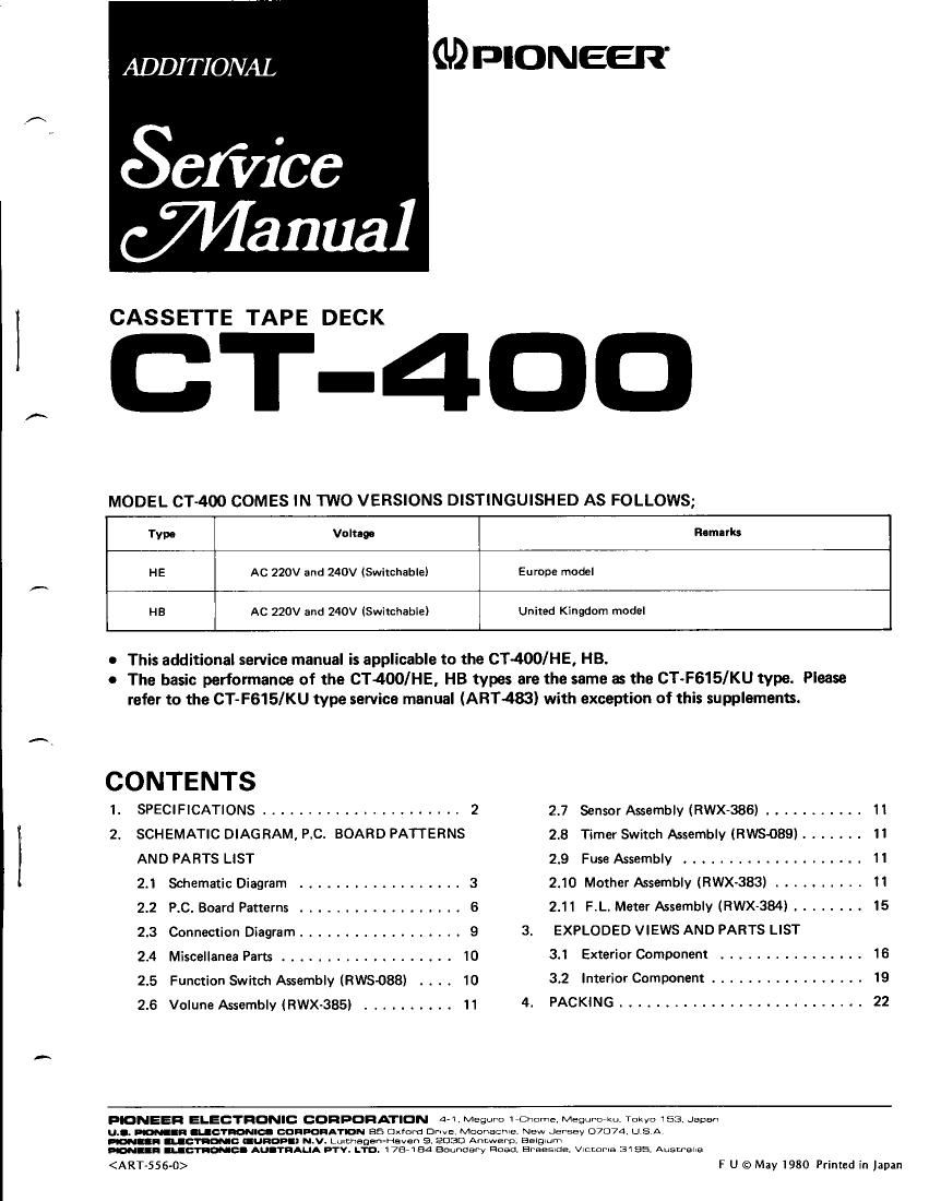pioneer ct 400 service manual