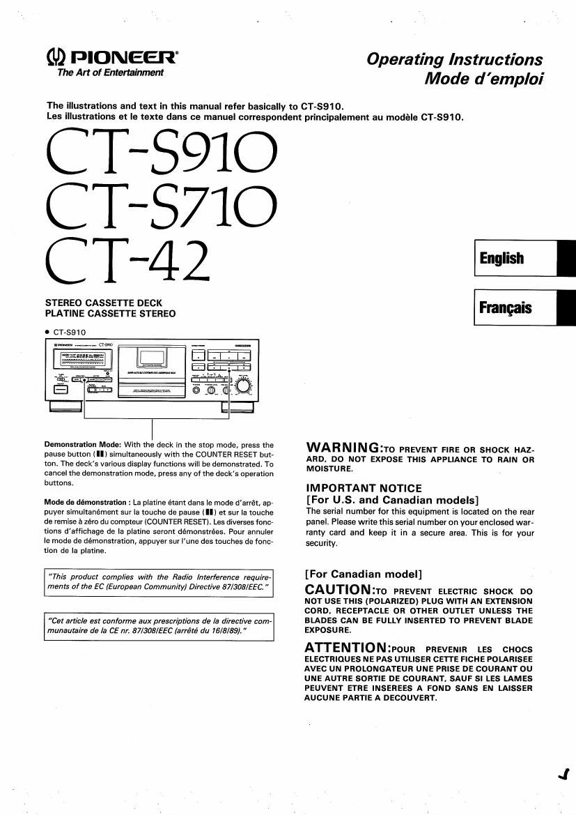 pioneer ct 42 owners manual