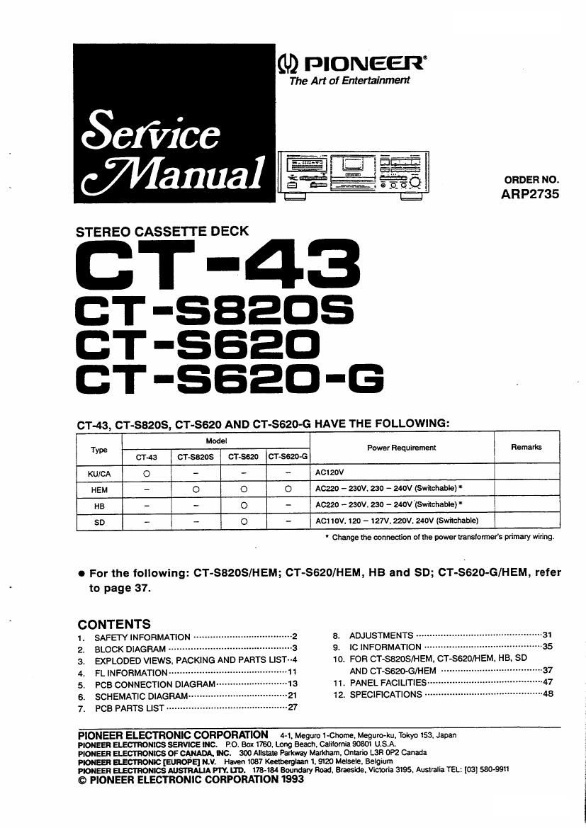 pioneer ct 43 service manual