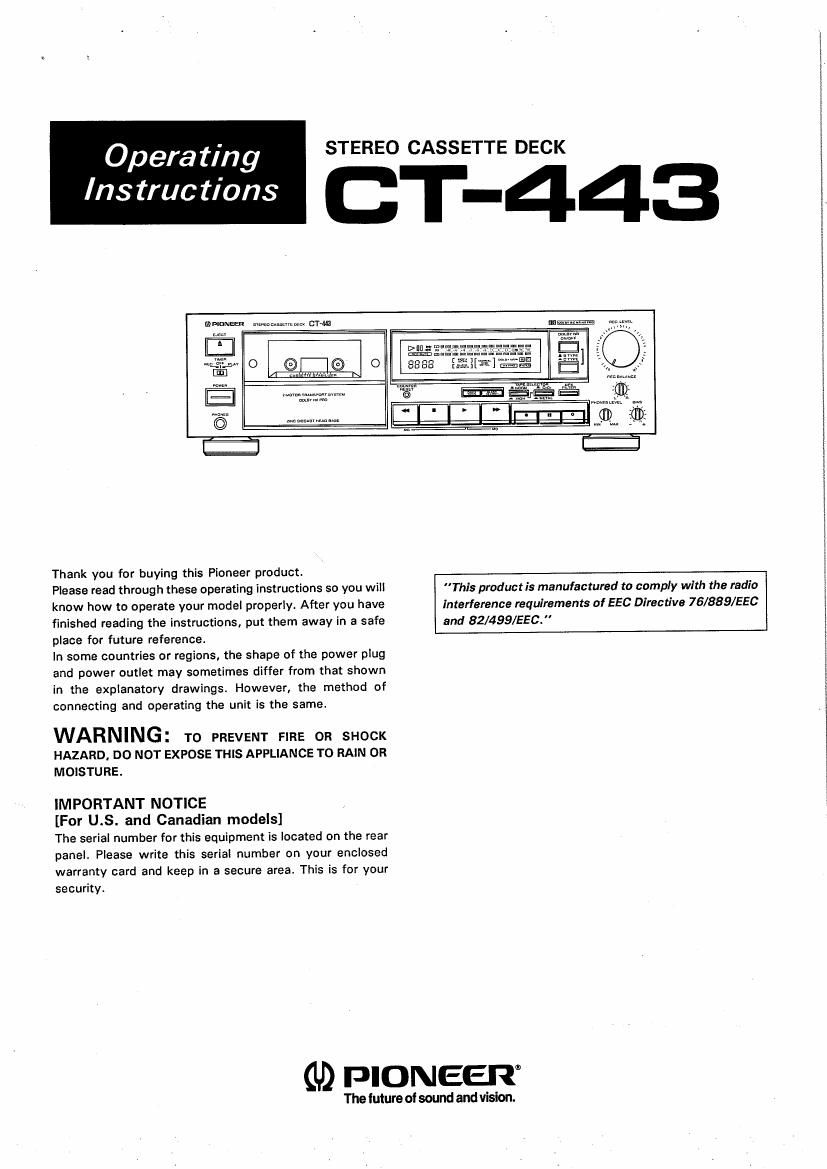 pioneer ct 443 owners manual